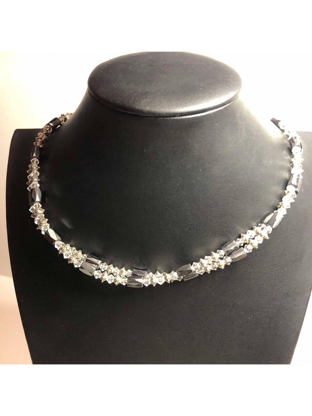 2541 Magnetite Silver Bead Blue Glass Bead Necklace Bracelet 36”